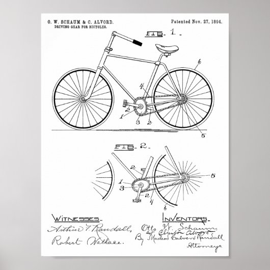 1894 Elliptical Gear Bicycle Design Patent Print (Voorkant)