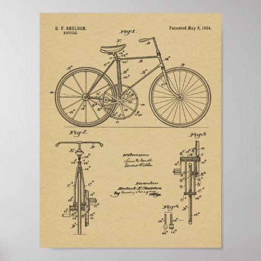 1894 Fietsontwerp voor tandwielaandrijving Kunstaf Poster (Voorkant)