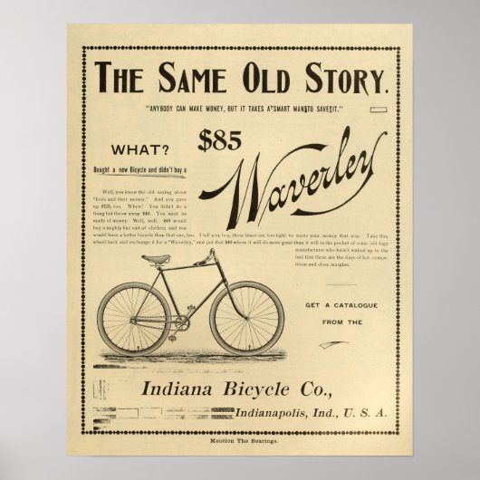 1894 Waverly Indiana Poster voor fietsen en kunst (Voorkant)