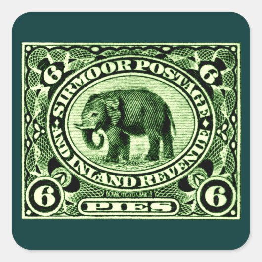 1895 Indiase prinselijke Staten olifant Vierkante Sticker (Voorkant)
