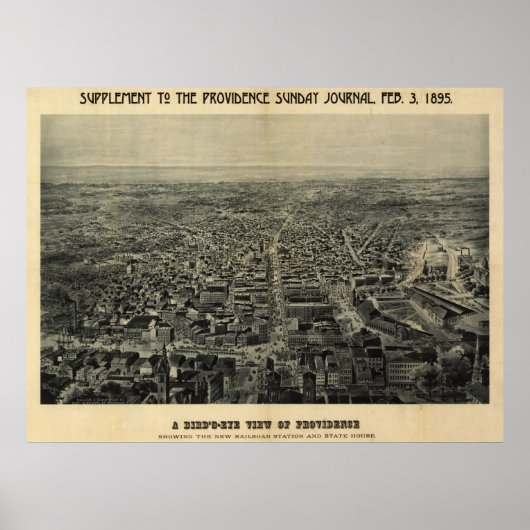 1895 Providence, RI Birds Eye Uitzicht Panoramic M Poster (Voorkant)
