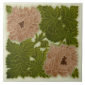 1896 Minton Peony Pink & Green Majolica Tile Repro Tegeltje (Voorkant)
