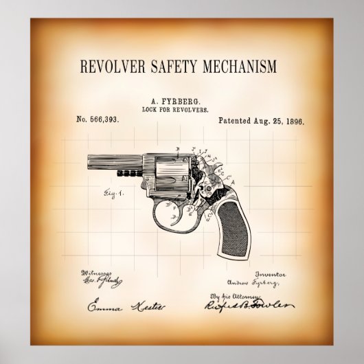 1896 PATENT VOOR REVOLVER VEILIGHEIDSMECHANISME POSTER (Voorkant)