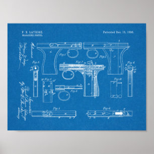 1896 Pistool Magazine Kunsttekenafdrukken voor pat Poster