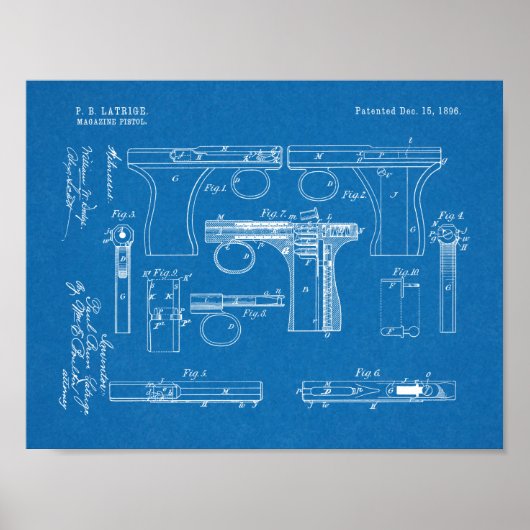1896 Pistool Magazine Kunsttekenafdrukken voor pat Poster (Voorkant)