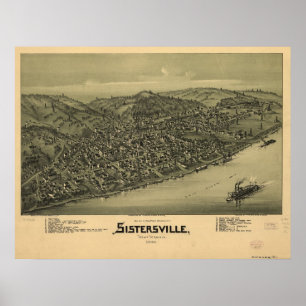 1896 Sistersville WV Bird's Eye Uitzicht Panoramic Poster