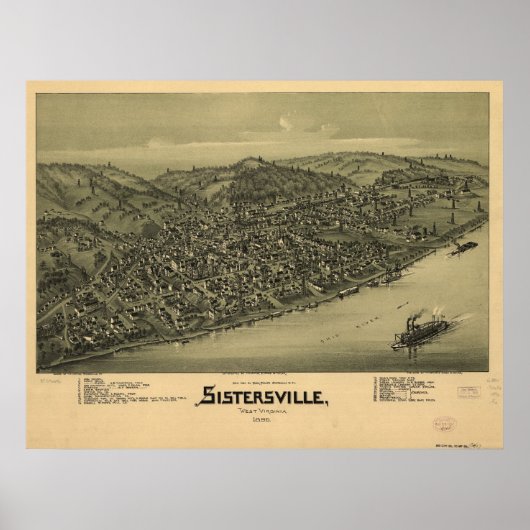 1896 Sistersville WV Bird's Eye Uitzicht Panoramic Poster (Voorkant)