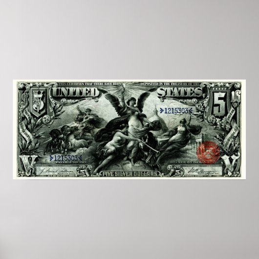 1896 US Five Dollar Silver Certificate Poster (Voorkant)