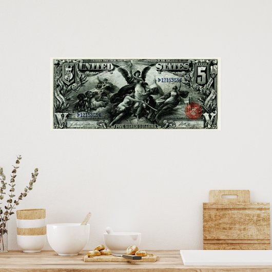 1896 US Five Dollar Silver Certificate Poster (Keuken)