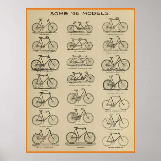 1896 Vintage Bicycle Models Ad Art Poster (Voorkant)