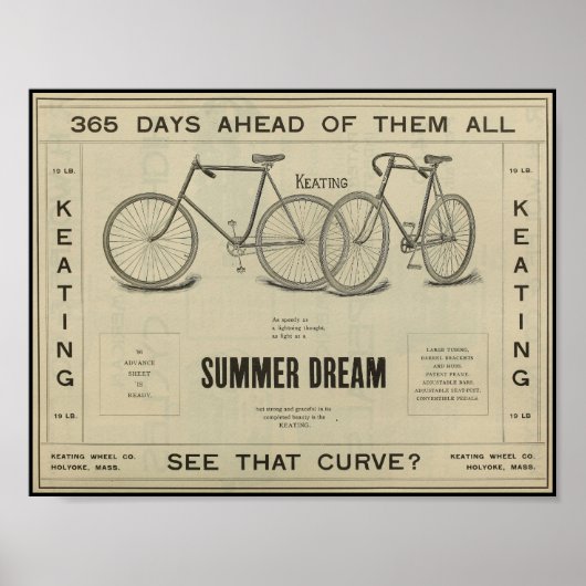 1896 Vintage Keating Bicycle Ad Art Poster (Voorkant)