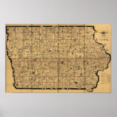 1897 Antiek kaart van de spoorwegen in Iowa Poster (Voorkant)