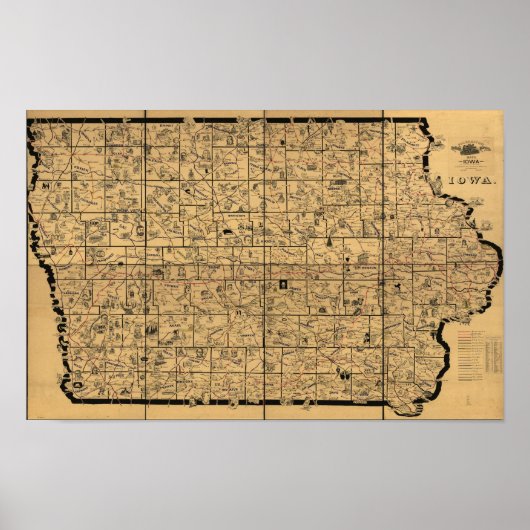 1897 Antiek kaart van de spoorwegen in Iowa Poster (Voorkant)