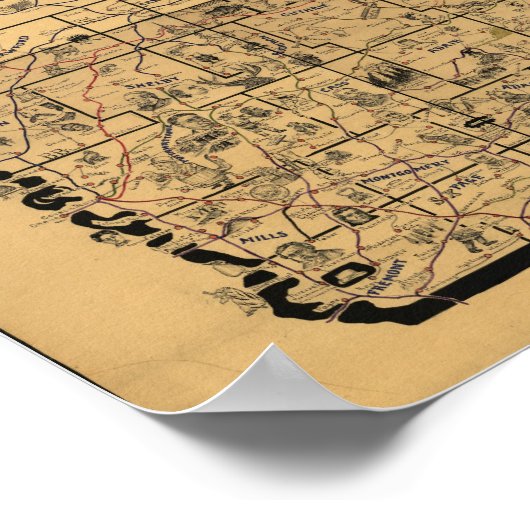 1897 Antiek kaart van de spoorwegen in Iowa Poster (Hoek)