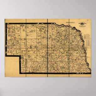 1897 Antiek Spoorwegkaart van Nebraska Poster