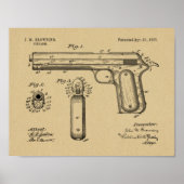 1897 Browning Pistool Patent Art Drawing Print (Voorkant)