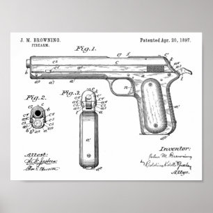 1897 Browning Pistool Patent Art Drawing Print