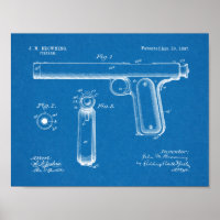 1897 Browning Pistool Patent Art Drawing Print