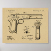 1897 Browning Pistool Patent Art Drawing Print (Voorkant)