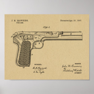 1897 Browning Pistool Patent Art Drawing Print