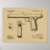 1897 Browning Pistool Patent Art Drawing Print (Voorkant)