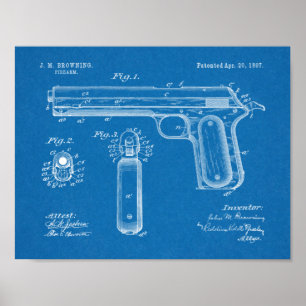 1897 Browning Pistool Patent Art Drawing Print