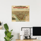 1897 Chicago, IL Birds Eye Uitzicht Panoramic Map Poster (Thuiskantoor)