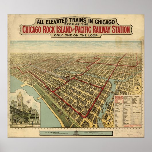 1897 Chicago, IL Birds Eye Uitzicht Panoramic Map Poster (Voorkant)