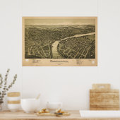 1897 Connellsville PA Birds Eye Uitzicht Panoramic Poster (Keuken)