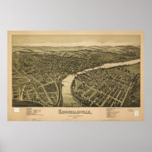 1897 Connellsville PA Birds Eye Uitzicht Panoramic Poster