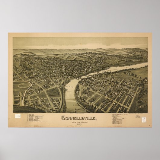 1897 Connellsville PA Birds Eye Uitzicht Panoramic Poster (Voorkant)