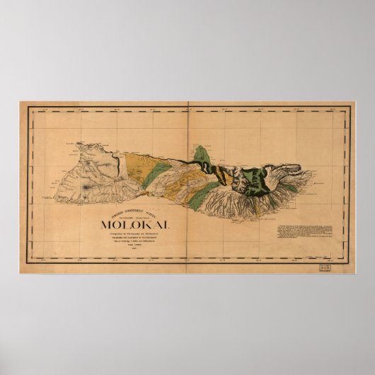 1897 Kaart van Molokai - Hawaiian Poster (Voorkant)