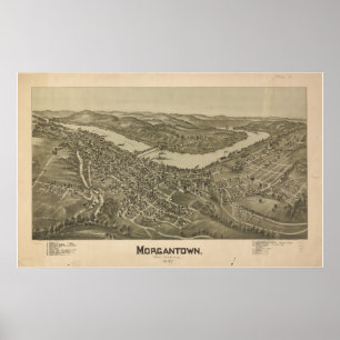 1897 Morgantown, WV Bird's Eye Uitzicht Panorama Poster