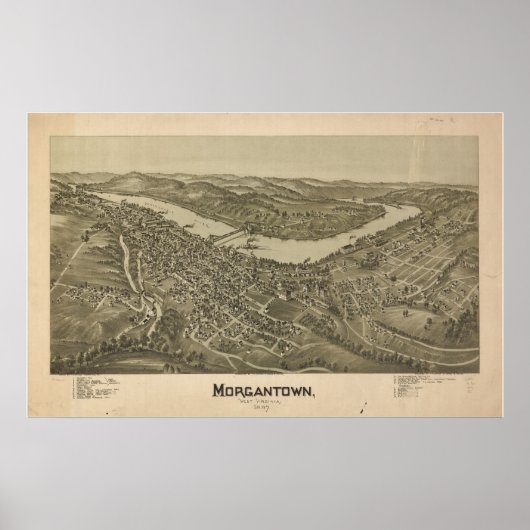 1897 Morgantown, WV Bird's Eye Uitzicht Panorama Poster (Voorkant)