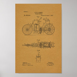 1897  Steam Bicycle Patent Art-afdrukken Poster