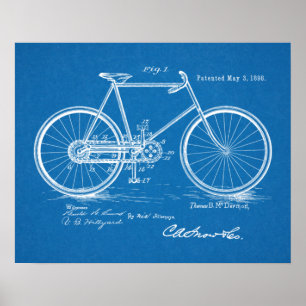 1898  blauwdruk voor fietspatronen afdrukken poster