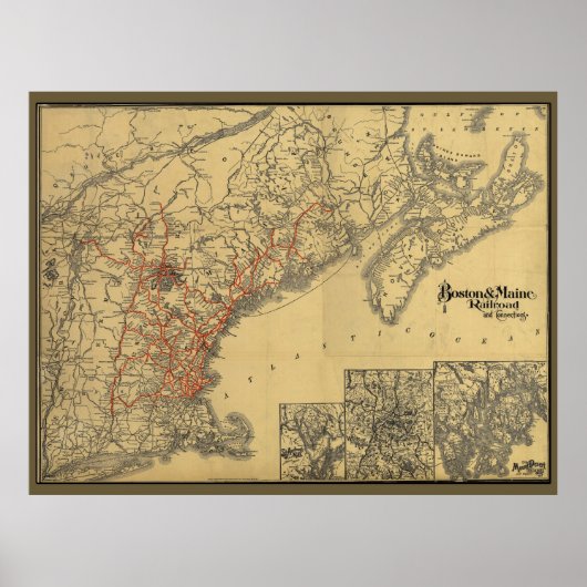 1898 Boston to Maine Railroad Map Poster (Voorkant)