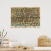 1898 Chicago, IL Birds Eye Uitzicht Panoramic Map Poster (Keuken)