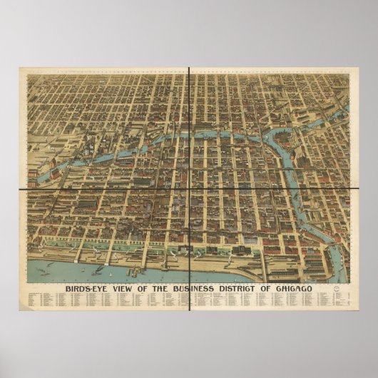 1898 Chicago, IL Birds Eye Uitzicht Panoramic Map Poster (Voorkant)