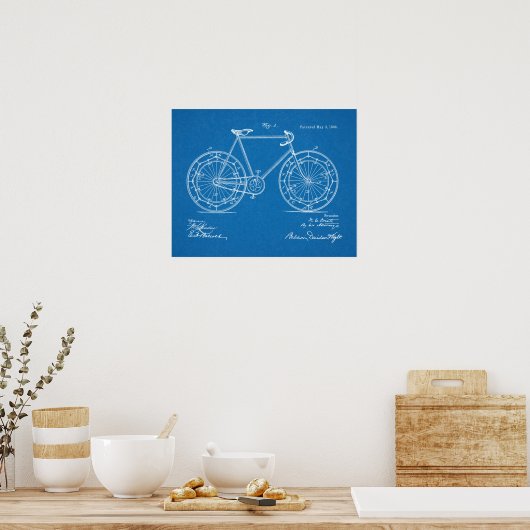 1898 fietspad met blauwdruk voor patenten poster (Keuken)