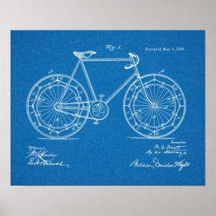 1898  fietspad met blauwdruk voor patenten poster