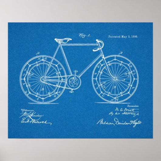 1898  fietspad met blauwdruk voor patenten poster (Voorkant)