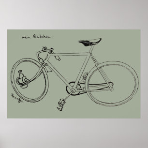 1898  illustratie van fietsen en kunstwerk Poster