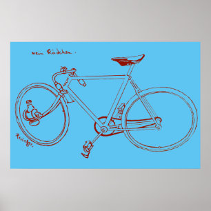 1898  illustratie van fietsen en kunstwerk Poster