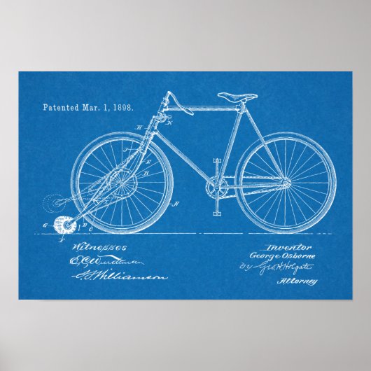1898 Vintage Bicycle Patent Blueprint Art Print (Voorkant)