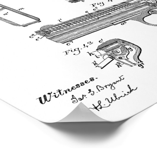 1899 Browning Pistool Patent Art Drawing Print (Hoek)