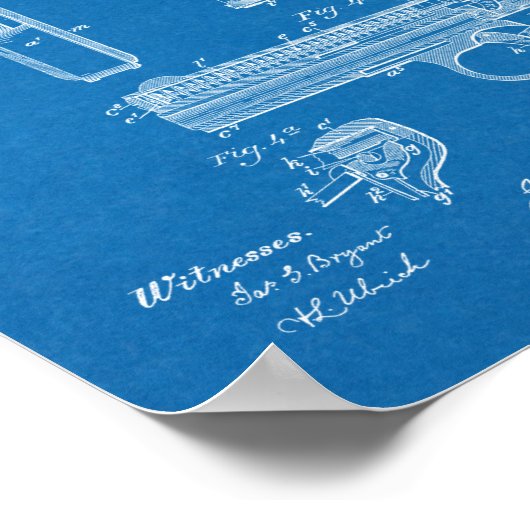 1899 Browning Pistool Patent Art Drawing Print (Hoek)