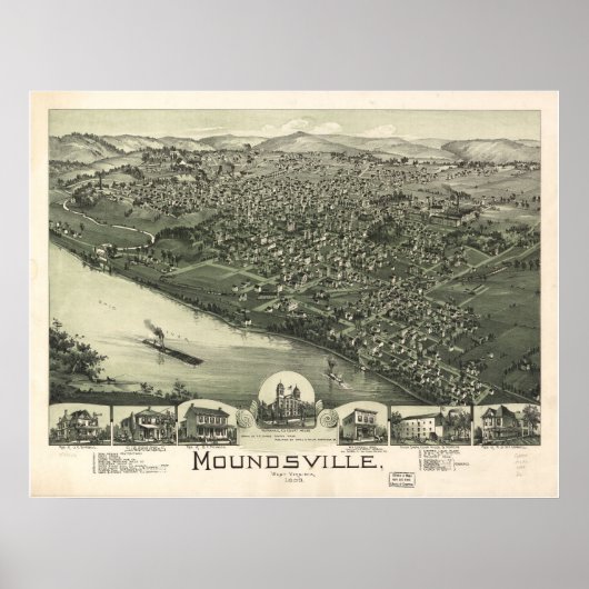1899 Moundsville, WV Bird's Eye Uitzicht Panoramic Poster (Voorkant)