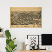 1899 Plattsburgh, NY Birds Eye Uitzicht Panoramic  Poster (Thuiskantoor)