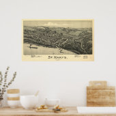 1899 St. Mary's, WV Bird's Eye Uitzicht Panoramic  Poster (Keuken)